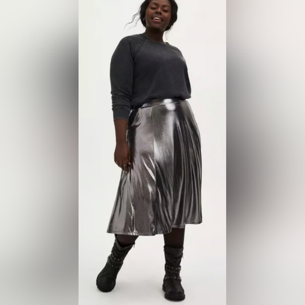 Torrid Metal Grey Liquid Shine Midi Skirt